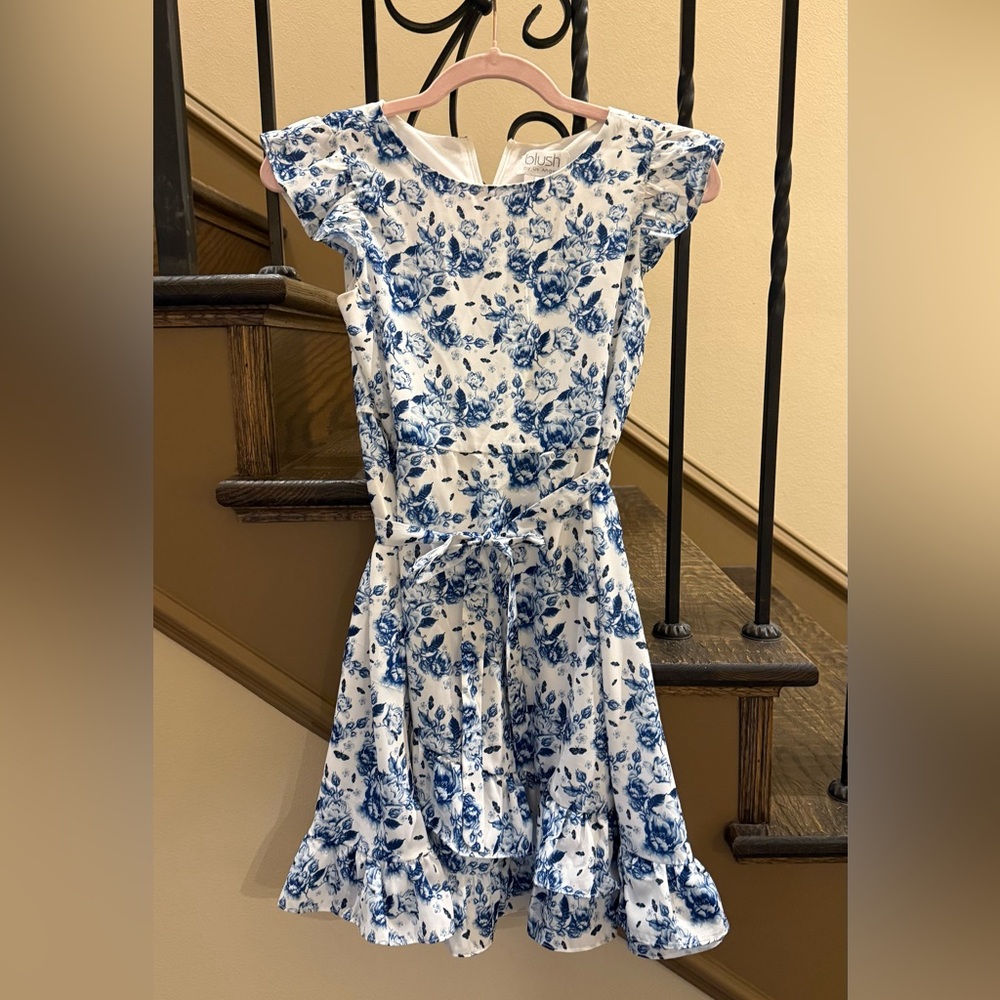 Floral Blue and White Kids Dress